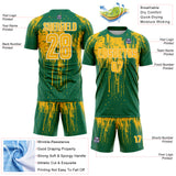 Custom Kelly Green Gold-White Dripping Splatte Pattern Sports Sublimation Soccer Uniform Jersey