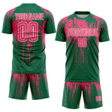 Custom Kelly Green Neon Pink-White Dripping Splatte Pattern Sports Sublimation Soccer Uniform Jersey