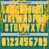 Custom Teal Gold-White Dripping Splatte Pattern Sports Sublimation Soccer Uniform Jersey