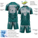 Custom Teal Gray-White Dripping Splatte Pattern Sports Sublimation Soccer Uniform Jersey
