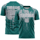 Custom Teal Gray-White Dripping Splatte Pattern Sports Sublimation Soccer Uniform Jersey