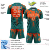 Custom Teal Orange-White Dripping Splatte Pattern Sports Sublimation Soccer Uniform Jersey