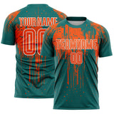 Custom Teal Orange-White Dripping Splatte Pattern Sports Sublimation Soccer Uniform Jersey