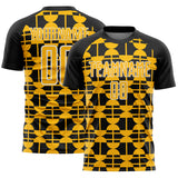 Custom Black Gold-White Geometric Shapes Sports Sublimation Soccer Uniform Jersey