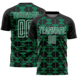 Custom Black Kelly Green-White Geometric Shapes Sports Sublimation Soccer Uniform Jersey