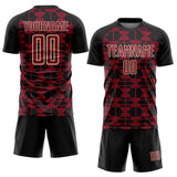 Custom Black Crimson-Cream Geometric Shapes Sports Sublimation Soccer Uniform Jersey