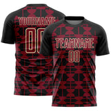 Custom Black Crimson-Cream Geometric Shapes Sports Sublimation Soccer Uniform Jersey