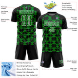 Custom Black Grass Green-White Geometric Shapes Sports Sublimation Soccer Uniform Jersey