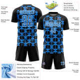 Custom Black Powder Blue-White Geometric Shapes Sports Sublimation Soccer Uniform Jersey