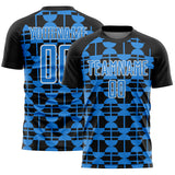 Custom Black Powder Blue-White Geometric Shapes Sports Sublimation Soccer Uniform Jersey