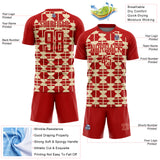 Custom Red Cream Geometric Shapes Sports Sublimation Soccer Uniform Jersey