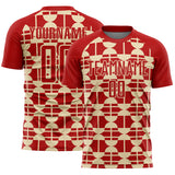 Custom Red Cream Geometric Shapes Sports Sublimation Soccer Uniform Jersey