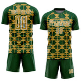 Custom Green Old Gold-White Geometric Shapes Sports Sublimation Soccer Uniform Jersey