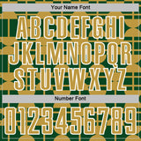 Custom Green Old Gold-White Geometric Shapes Sports Sublimation Soccer Uniform Jersey