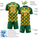 Custom Kelly Green Gold-White Geometric Shapes Sports Sublimation Soccer Uniform Jersey