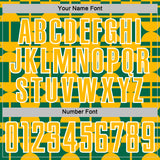 Custom Kelly Green Gold-White Geometric Shapes Sports Sublimation Soccer Uniform Jersey