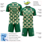 Custom Kelly Green Cream Geometric Shapes Sports Sublimation Soccer Uniform Jersey