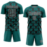 Custom Teal Black-White Geometric Shapes Sports Sublimation Soccer Uniform Jersey