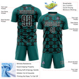 Custom Teal Black-White Geometric Shapes Sports Sublimation Soccer Uniform Jersey
