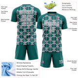 Custom Teal Gray-White Geometric Shapes Sports Sublimation Soccer Uniform Jersey