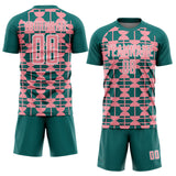 Custom Teal Medium Pink-White Geometric Shapes Sports Sublimation Soccer Uniform Jersey