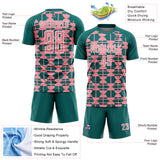 Custom Teal Medium Pink-White Geometric Shapes Sports Sublimation Soccer Uniform Jersey