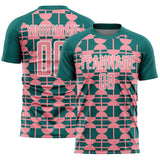 Custom Teal Medium Pink-White Geometric Shapes Sports Sublimation Soccer Uniform Jersey