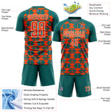 Custom Teal Orange-White Geometric Shapes Sports Sublimation Soccer Uniform Jersey