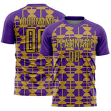 Custom Purple Old Gold-Black Geometric Shapes Sports Sublimation Soccer Uniform Jersey