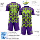 Custom Purple Neon Green-White Geometric Shapes Sports Sublimation Soccer Uniform Jersey