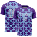 Custom Purple Light Blue-White Geometric Shapes Sports Sublimation Soccer Uniform Jersey
