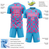 Custom Sky Blue Pink-White Geometric Shapes Sports Sublimation Soccer Uniform Jersey