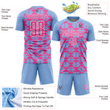 Custom Light Blue Pink-White Geometric Shapes Sports Sublimation Soccer Uniform Jersey
