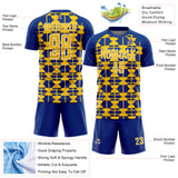 Custom Royal Yellow-White Geometric Shapes Sports Sublimation Soccer Uniform Jersey