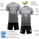 Custom Gray Black-White Lightning Sports Sublimation Soccer Uniform Jersey