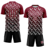 Custom Crimson Black-White Lightning Sports Sublimation Soccer Uniform Jersey