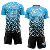 Custom Sky Blue Black-White Lightning Sports Sublimation Soccer Uniform Jersey