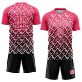 Custom Neon Pink Black-White Lightning Sports Sublimation Soccer Uniform Jersey