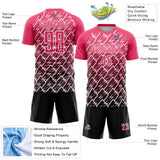 Custom Neon Pink Black-White Lightning Sports Sublimation Soccer Uniform Jersey