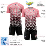 Custom Medium Pink Black-White Lightning Sports Sublimation Soccer Uniform Jersey