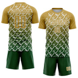 Custom Old Gold Green-White Lightning Sports Sublimation Soccer Uniform Jersey