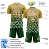 Custom Old Gold Green-White Lightning Sports Sublimation Soccer Uniform Jersey