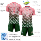 Custom Medium Pink Green-White Lightning Sports Sublimation Soccer Uniform Jersey