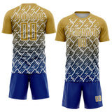 Custom Old Gold Royal-White Lightning Sports Sublimation Soccer Uniform Jersey