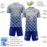 Custom Gray Royal-White Lightning Sports Sublimation Soccer Uniform Jersey
