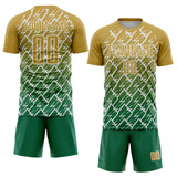 Custom Old Gold Kelly Green-White Lightning Sports Sublimation Soccer Uniform Jersey