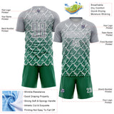 Custom Gray Kelly Green-White Lightning Sports Sublimation Soccer Uniform Jersey