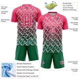 Custom Neon Pink Kelly Green-White Lightning Sports Sublimation Soccer Uniform Jersey