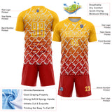 Custom Gold Red-White Lightning Sports Sublimation Soccer Uniform Jersey