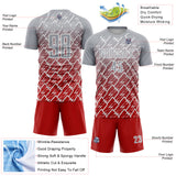 Custom Gray Red-White Lightning Sports Sublimation Soccer Uniform Jersey